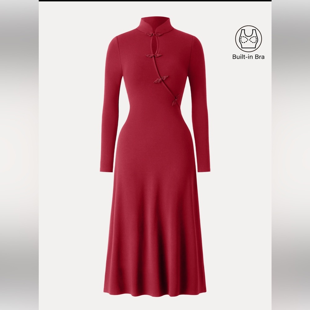 OGL Mandarin Collar Frog Button Luxe Red Dress Limited Edition size M Medium